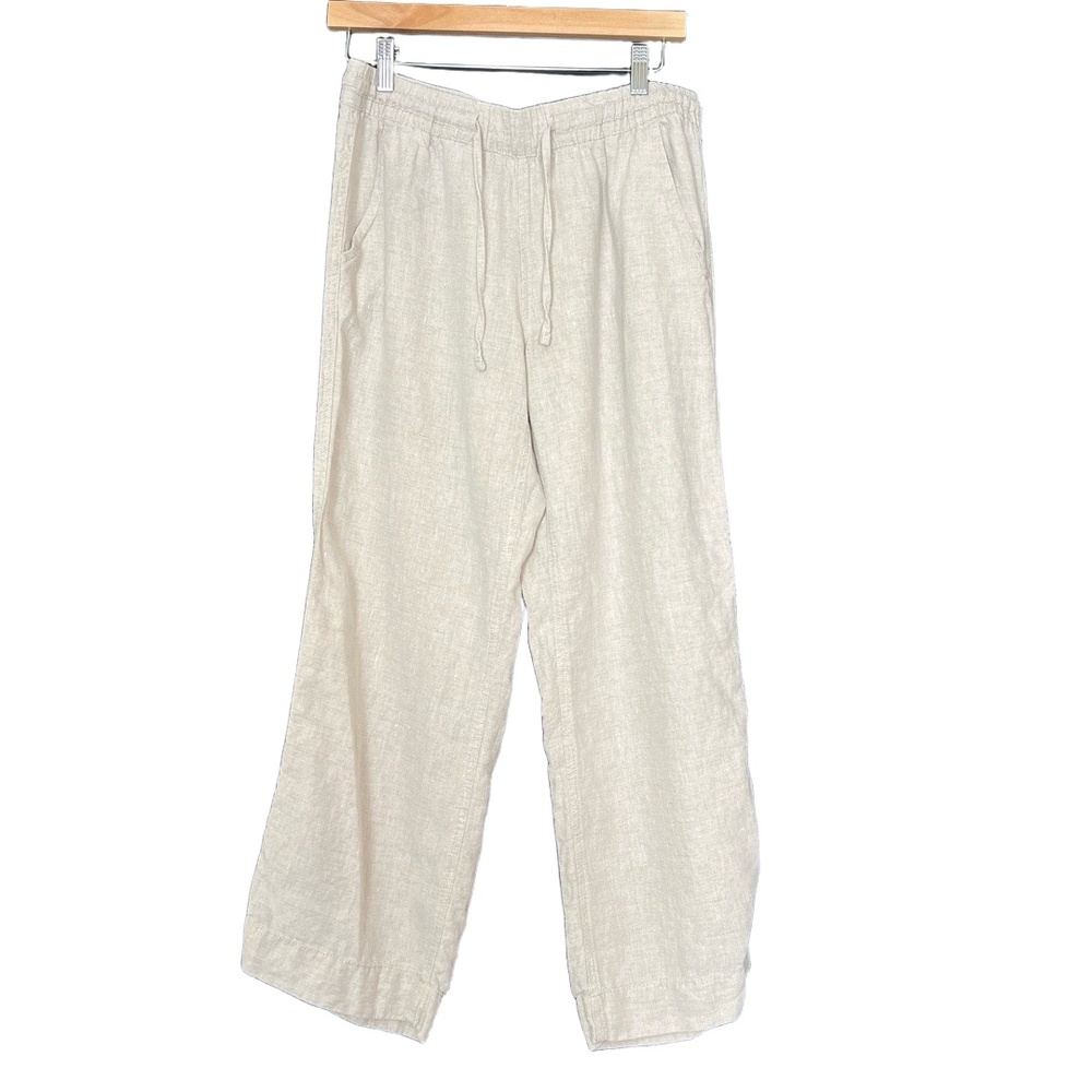 L.L.Bean Linen Pants Womens Size 10 Tan Drawstring‎ Elastic Coastal Summer